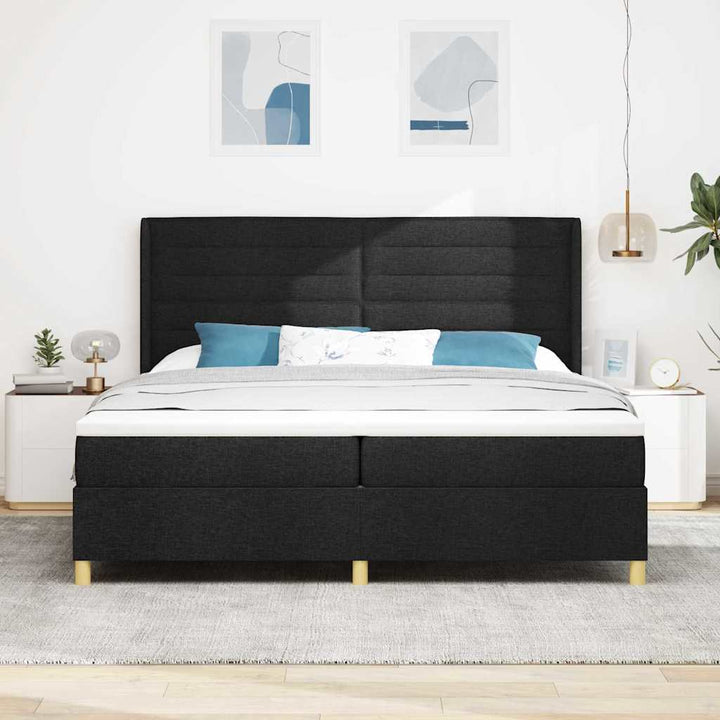 Boks-madrasseng med madras Sort 200 x 200 cm Stof