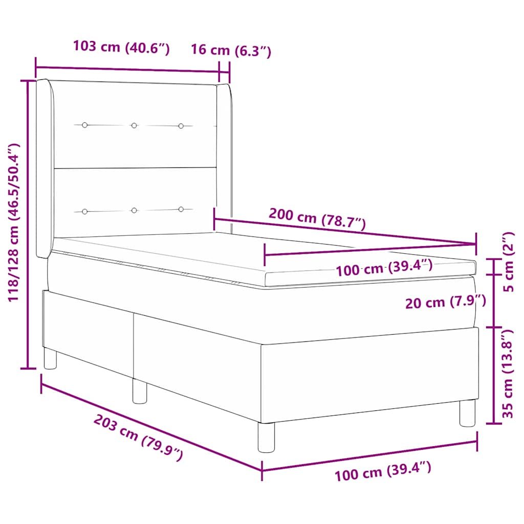 Boks-madrasseng med madras Lysegrå 100 x 200 cm Stof