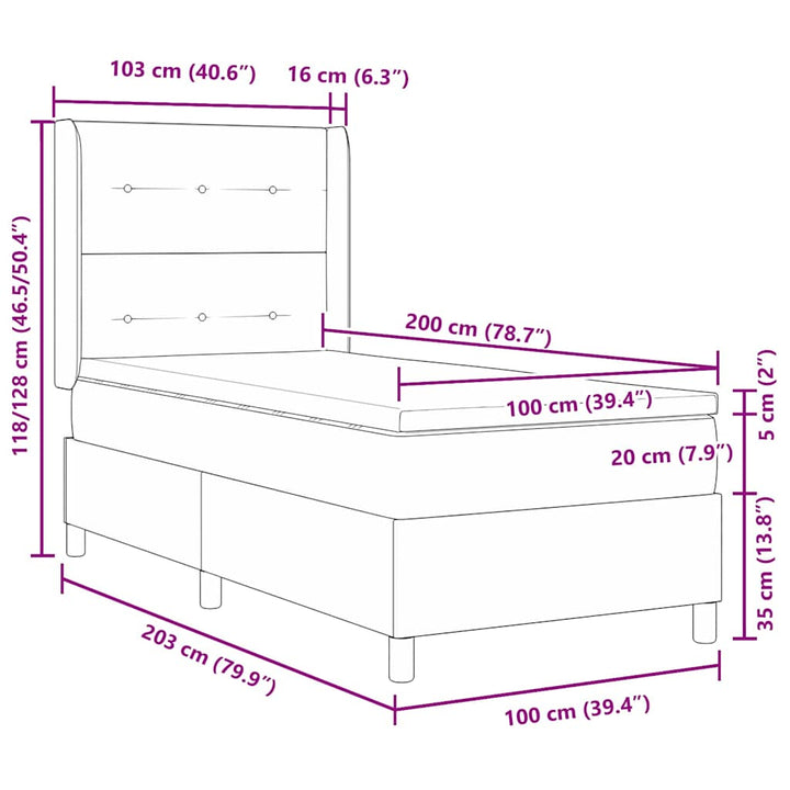 Boks-madrasseng med madras Mørkegrå 100 x 200 cm Stof