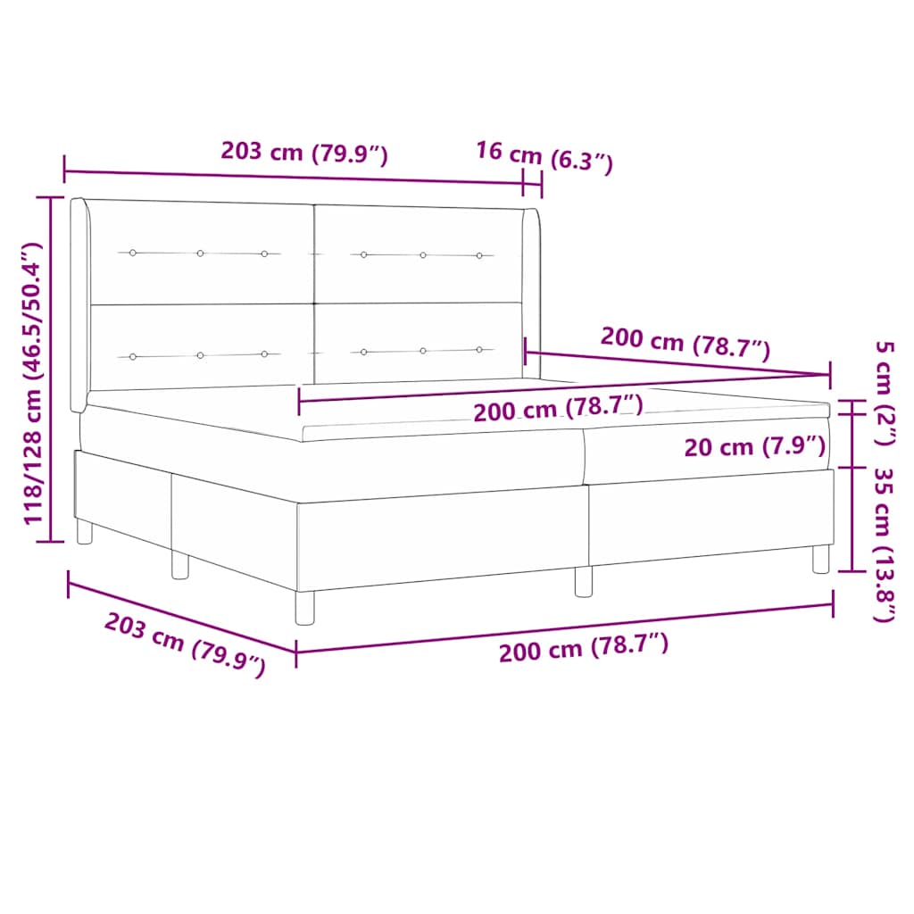 Boks-madrasseng med madras Sort 200 x 200 cm Stof