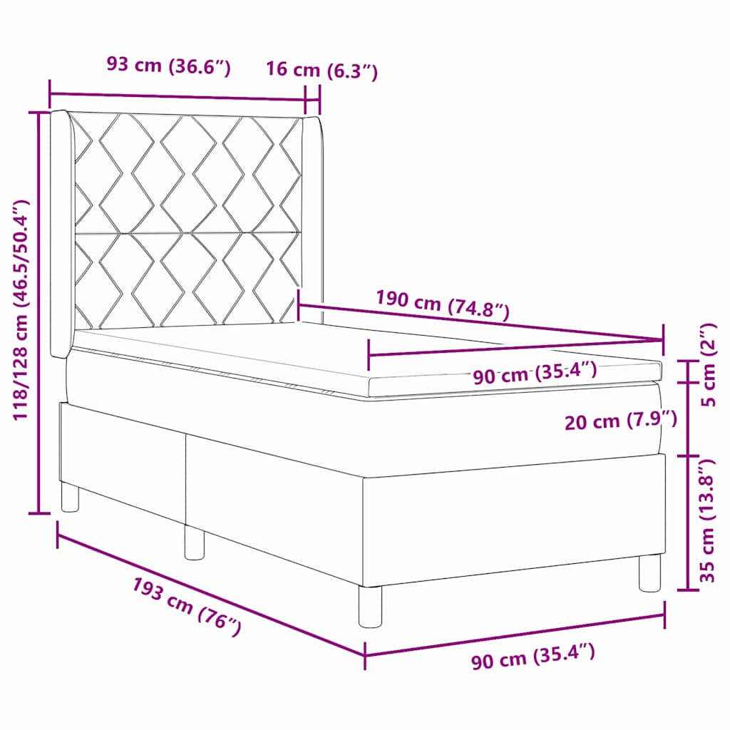Boks-madrasseng med madras med hovedgærde Blå 90 x 190 cm Stof