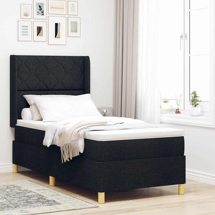 Boks-madrasseng med madras Sort 100 x 200 cm Stof