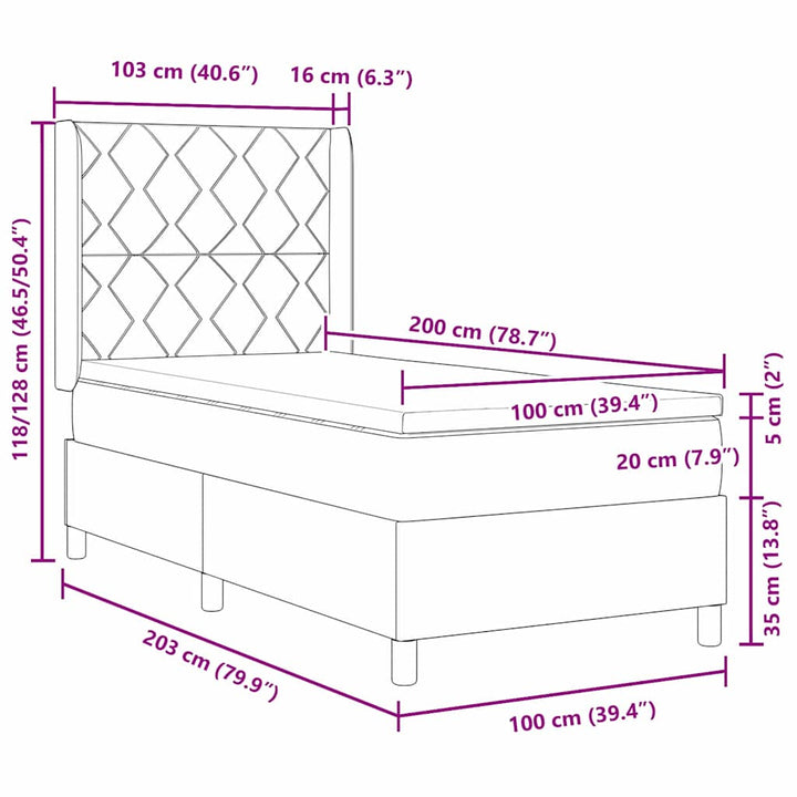 Boks-madrasseng med madras Gråbrun 100 x 200 cm Stof