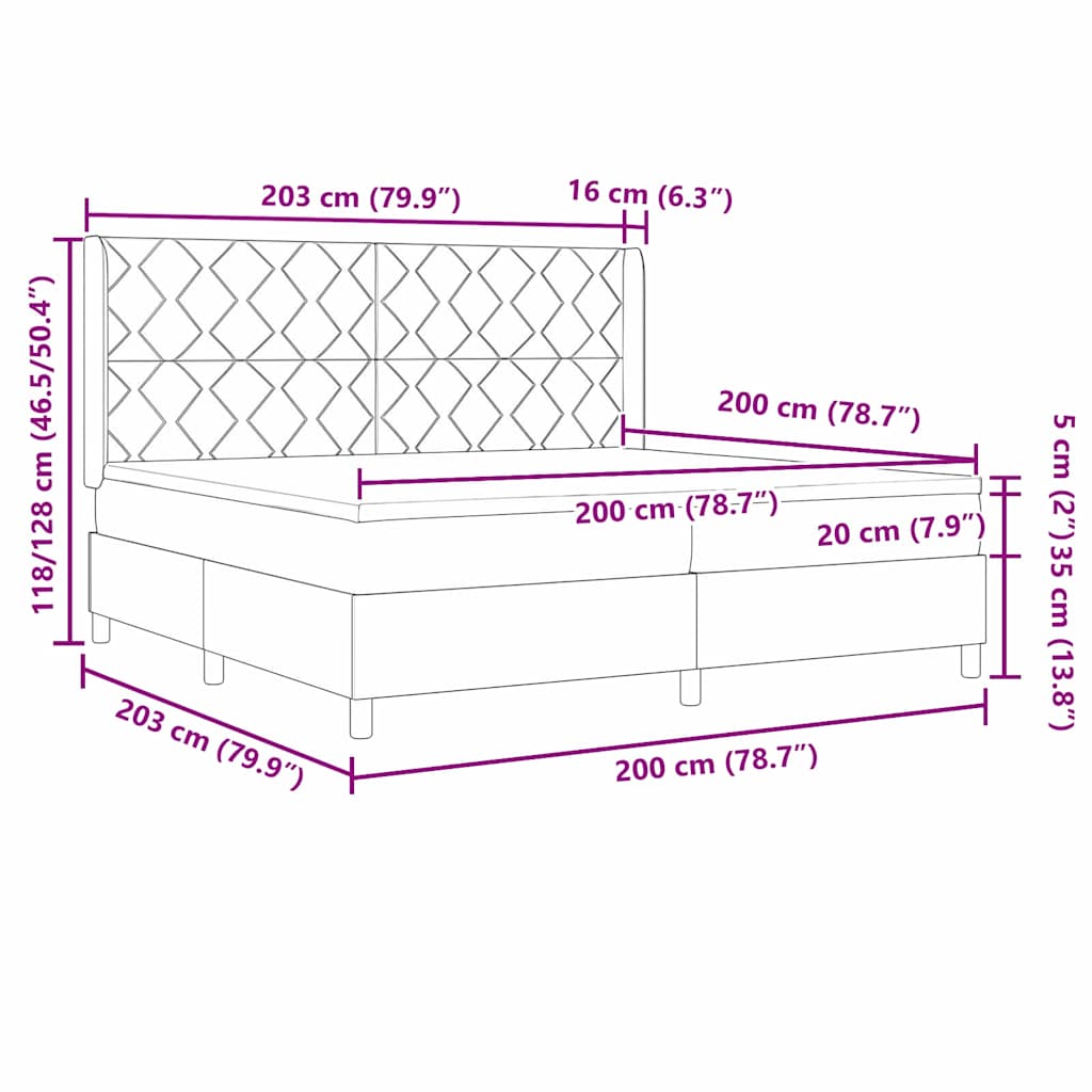 Boks-madrasseng med madras Lysegrå 200 x 200 cm Stof