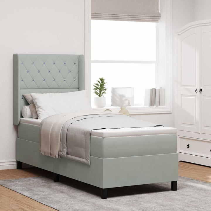 Box spring seng med hovedgærde Lysegrå 80 x 200 cm Fløjl