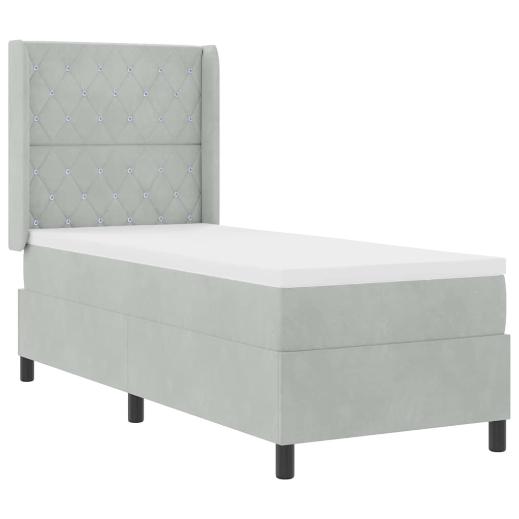 Box spring seng med hovedgærde Lysegrå 80 x 200 cm Fløjl