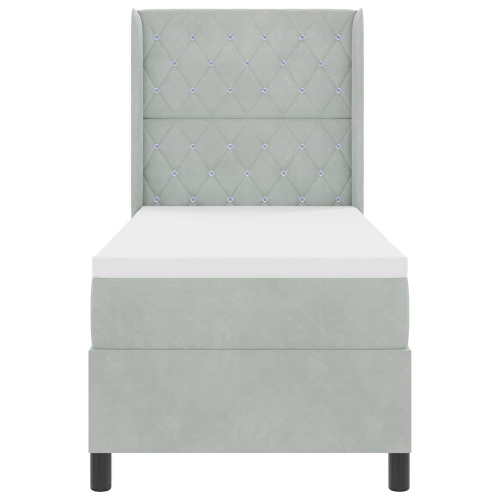 Box spring seng med hovedgærde Lysegrå 80 x 200 cm Fløjl