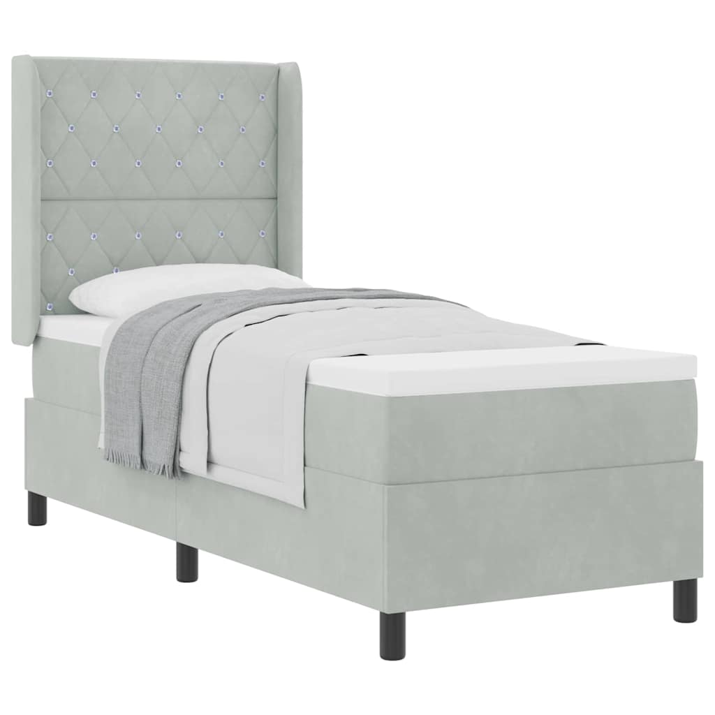 Box spring seng med hovedgærde Lysegrå 80 x 200 cm Fløjl