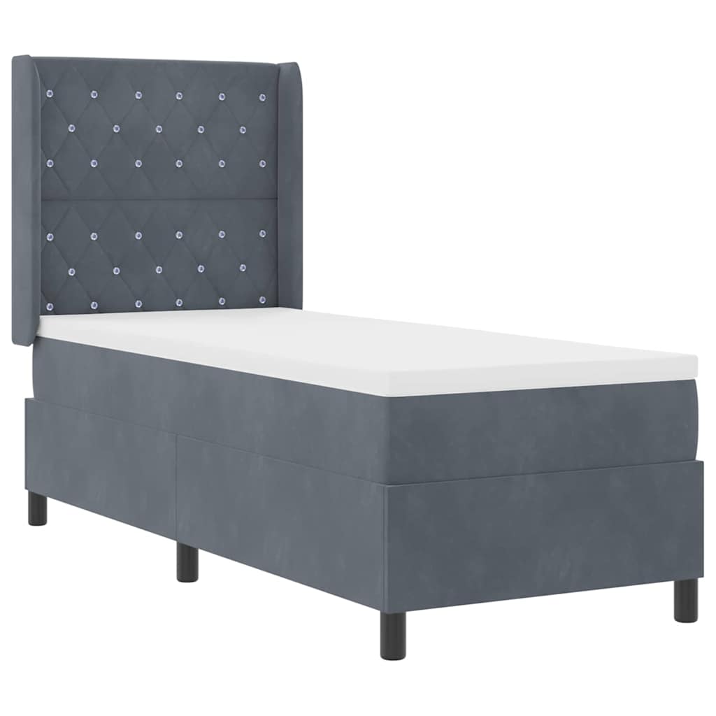 Box spring seng med hovedgærde Mørkegrå 80 x 200 cm Fløjl
