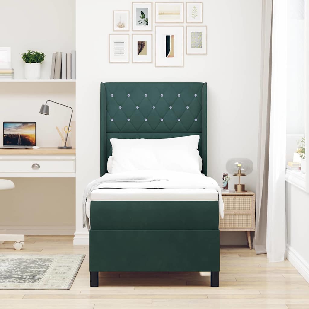 Box spring seng med hovedgærde Mørkegrøn 80 x 200 cm Fløjl