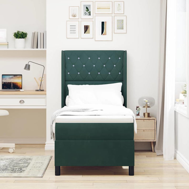 Box spring seng med hovedgærde Mørkegrøn 80 x 200 cm Fløjl