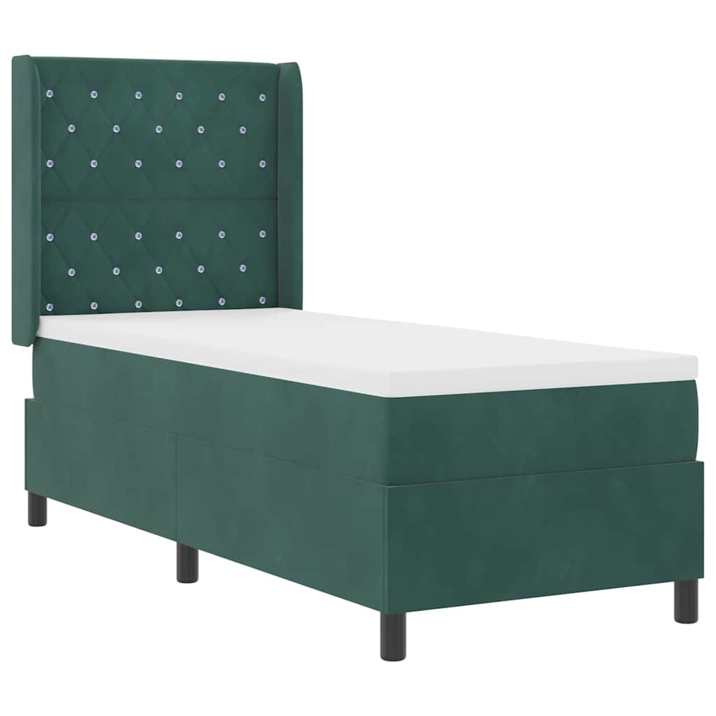 Box spring seng med hovedgærde Mørkegrøn 80 x 200 cm Fløjl