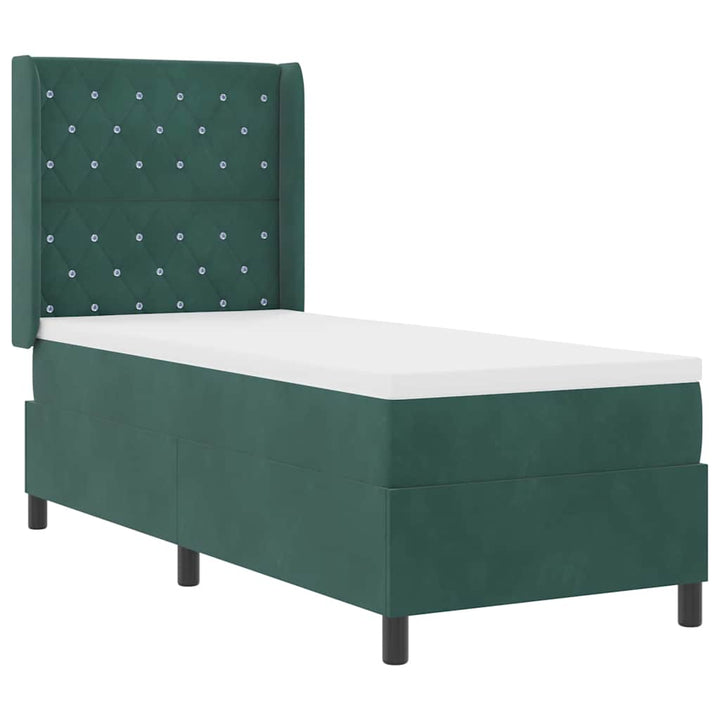 Box spring seng med hovedgærde Mørkegrøn 80 x 200 cm Fløjl