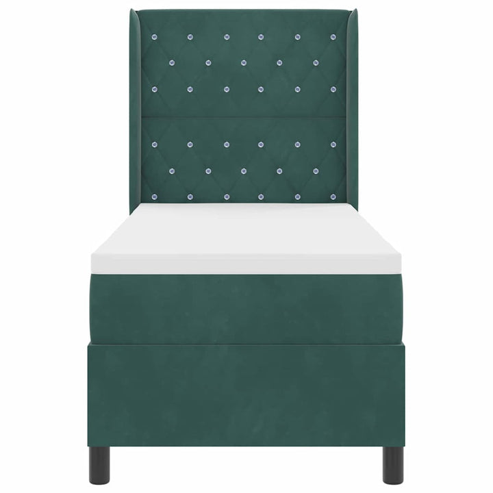 Box spring seng med hovedgærde Mørkegrøn 80 x 200 cm Fløjl