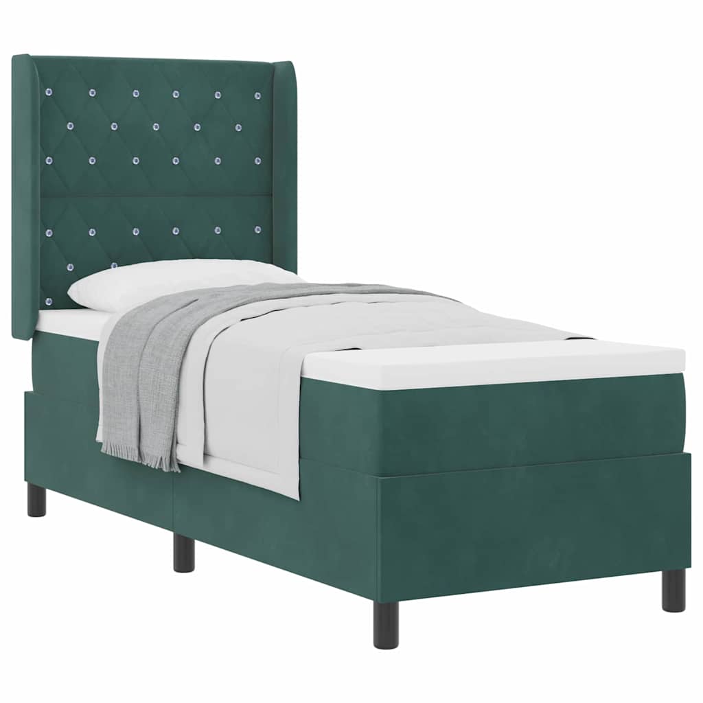 Box spring seng med hovedgærde Mørkegrøn 80 x 200 cm Fløjl