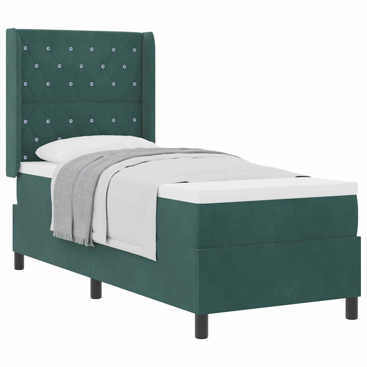 Box spring seng med hovedgærde Mørkegrøn 80 x 200 cm Fløjl