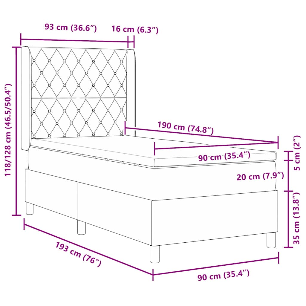 Box spring seng med hovedgærde Lysegrå 90 x 190 cm Fløjl