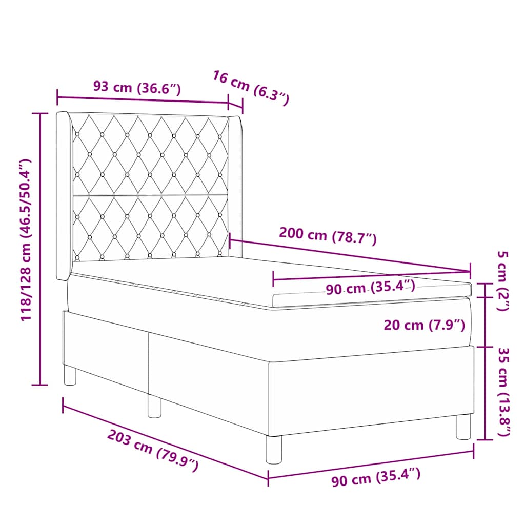 Box spring seng med hovedgærde Lysegrå 90 x 200 cm Fløjl