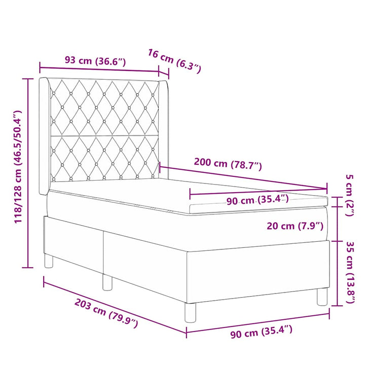 Box spring seng med hovedgærde Lysegrå 90 x 200 cm Fløjl