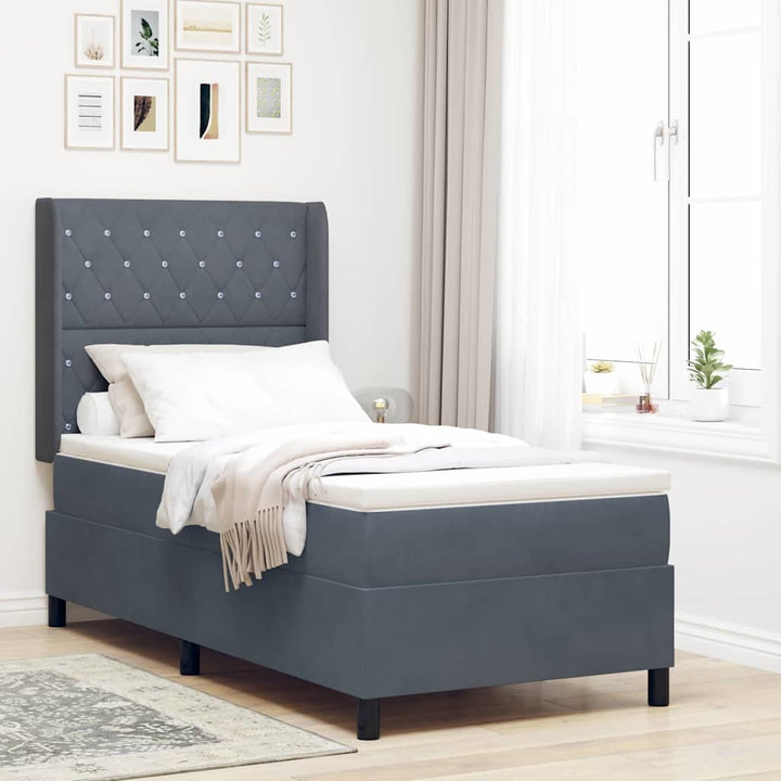 Box spring seng med hovedgærde Mørkegrå 90 x 200 cm Fløjl
