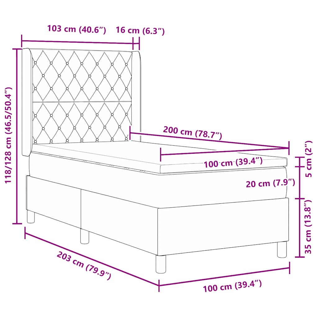 Box spring seng med hovedgærde Lysegrå 100 x 200 cm Fløjl