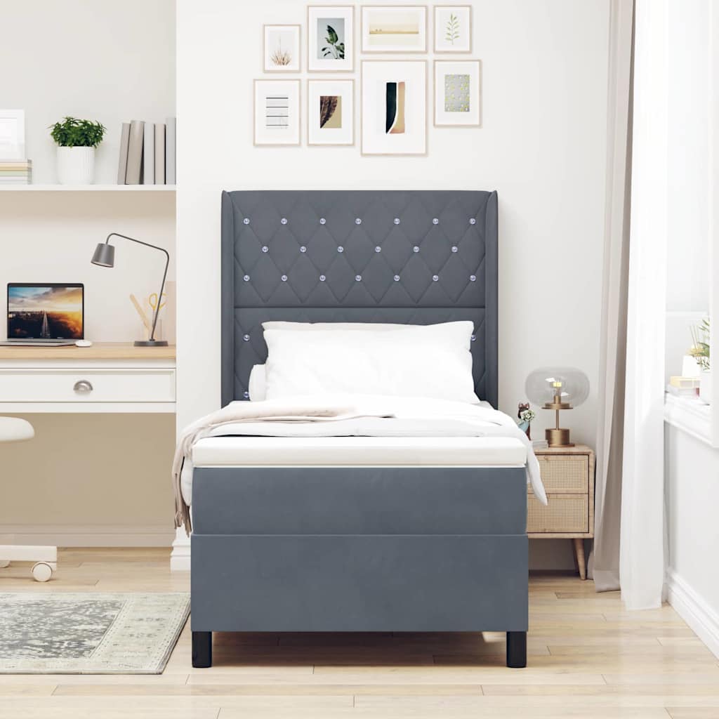 Box spring seng med hovedgærde Mørkegrå 100 x 200 cm Fløjl