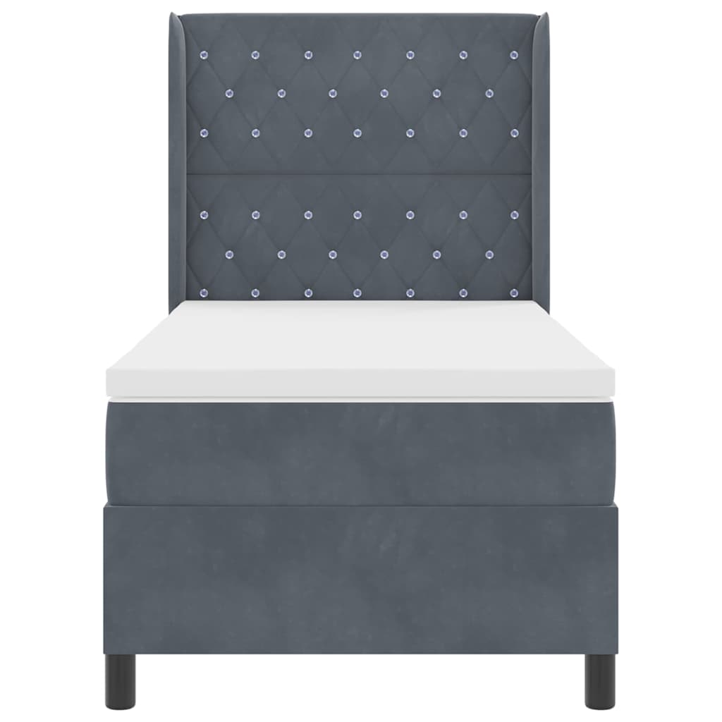 Box spring seng med hovedgærde Mørkegrå 100 x 200 cm Fløjl