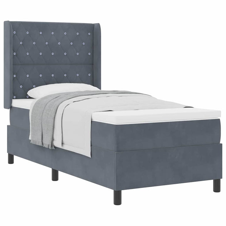 Box spring seng med hovedgærde Mørkegrå 100 x 200 cm Fløjl
