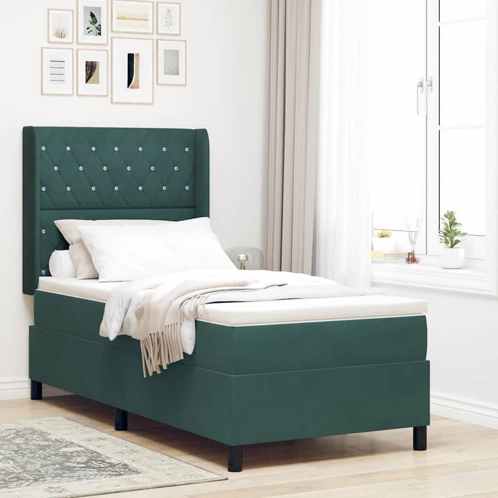 Box spring seng med hovedgærde Mørkegrøn 100 x 200 cm Fløjl