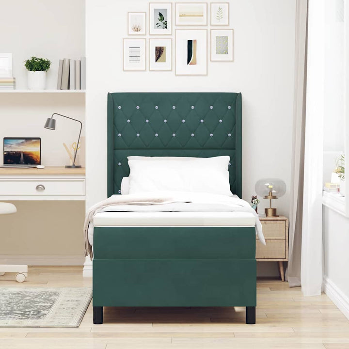 Box spring seng med hovedgærde Mørkegrøn 100 x 200 cm Fløjl