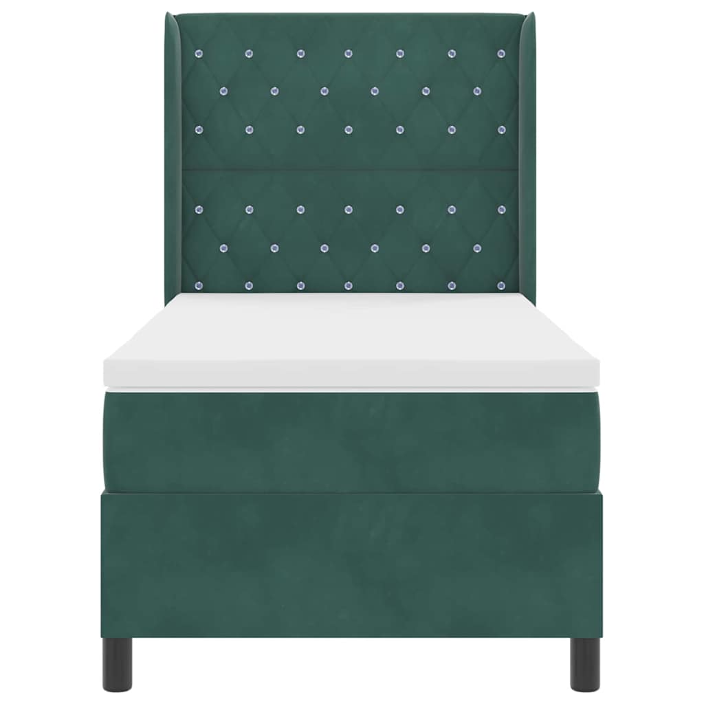 Box spring seng med hovedgærde Mørkegrøn 100 x 200 cm Fløjl