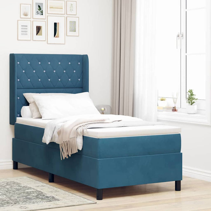 Box spring seng med hovedgærde Blå 100 x 200 cm Fløjl