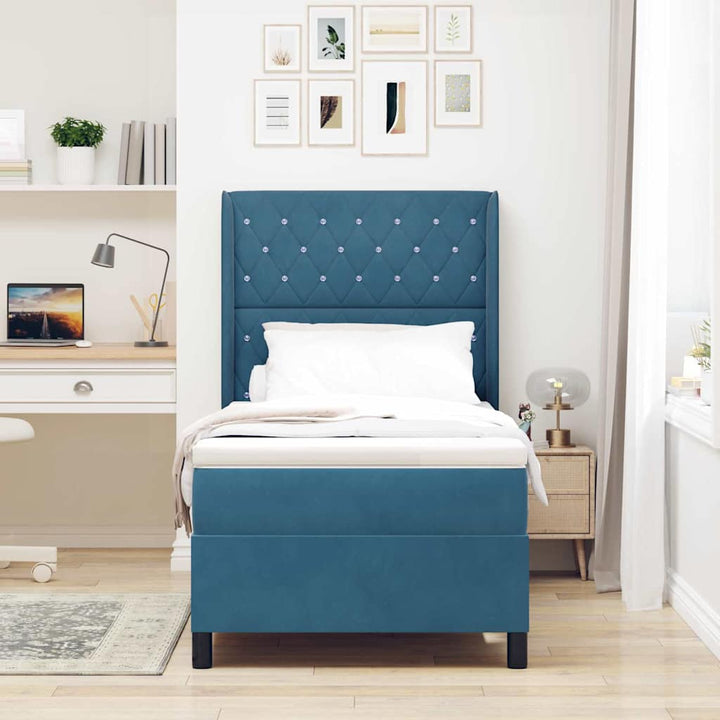 Box spring seng med hovedgærde Blå 100 x 200 cm Fløjl