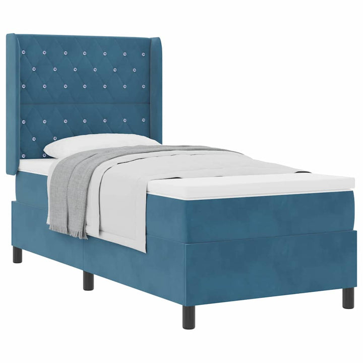 Box spring seng med hovedgærde Blå 100 x 200 cm Fløjl