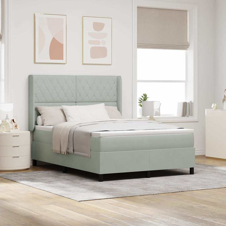 Box spring seng med hovedgærde Lysegrå 140 x 190 cm Fløjl