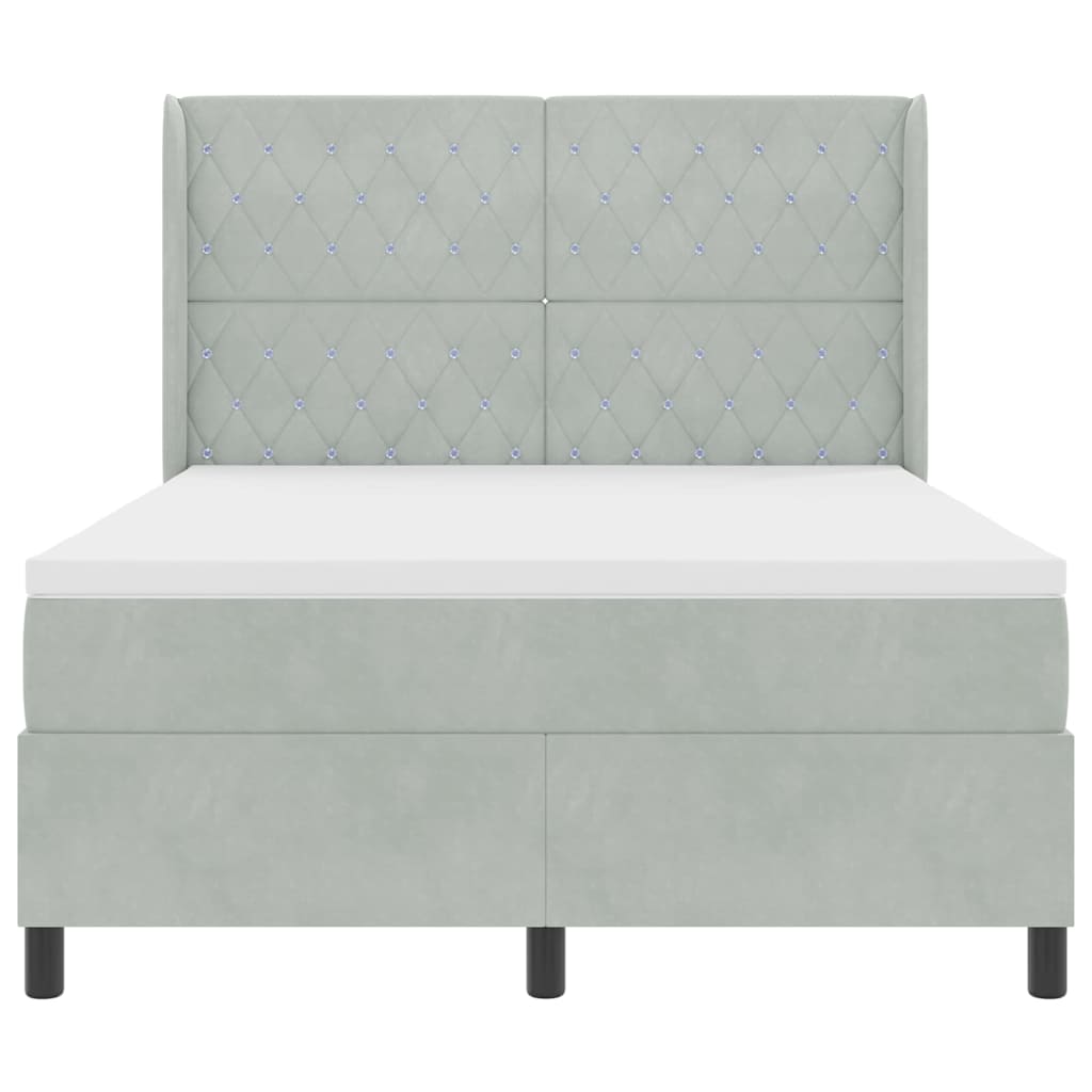 Box spring seng med hovedgærde Lysegrå 140 x 190 cm Fløjl