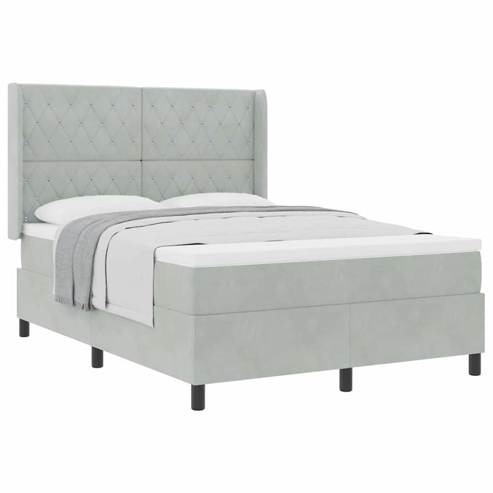 Box spring seng med hovedgærde Lysegrå 140 x 190 cm Fløjl