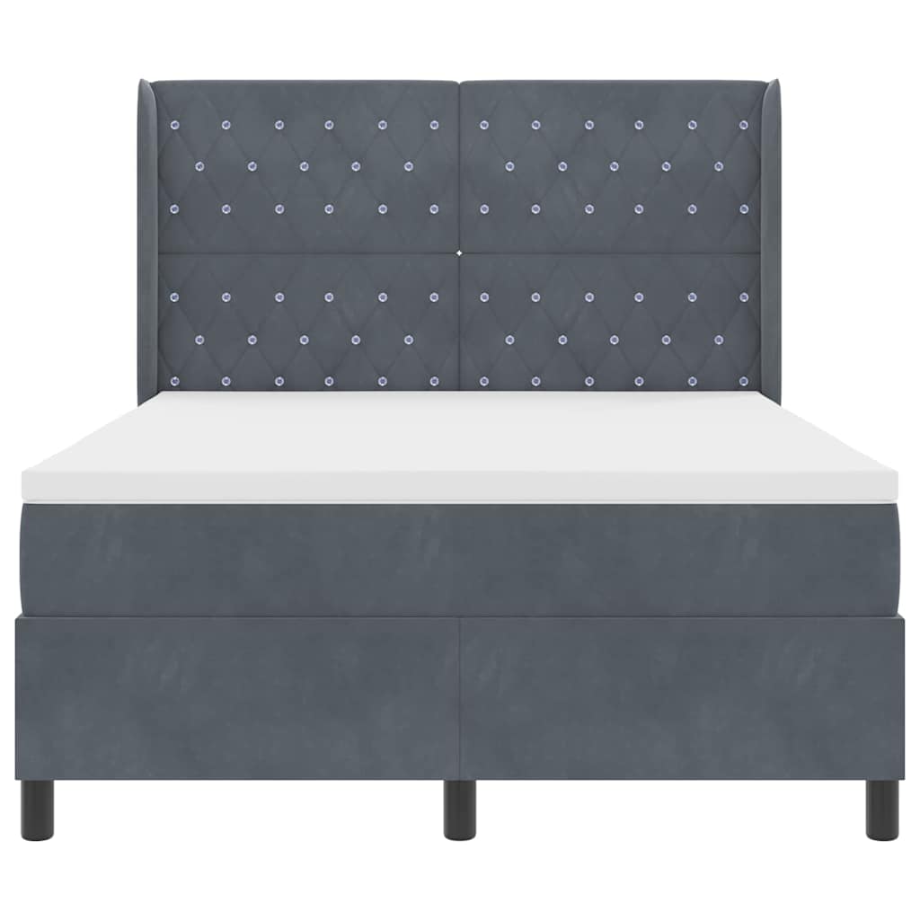Box spring seng med hovedgærde Mørkegrå 140 x 190 cm Fløjl