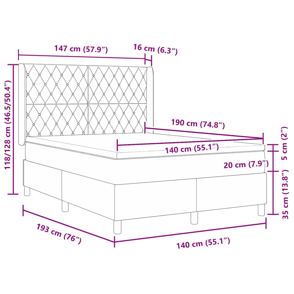 Box spring seng med hovedgærde Blå 140 x 190 cm Fløjl