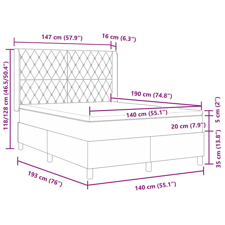Box spring seng med hovedgærde Blå 140 x 190 cm Fløjl