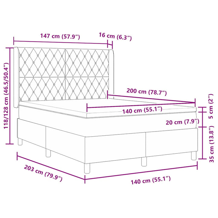 Box spring seng med hovedgærde Mørkegrå 140 x 200 cm Fløjl