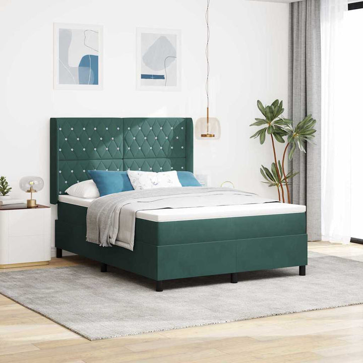 Box spring seng med hovedgærde Mørkegrøn 140 x 200 cm Fløjl