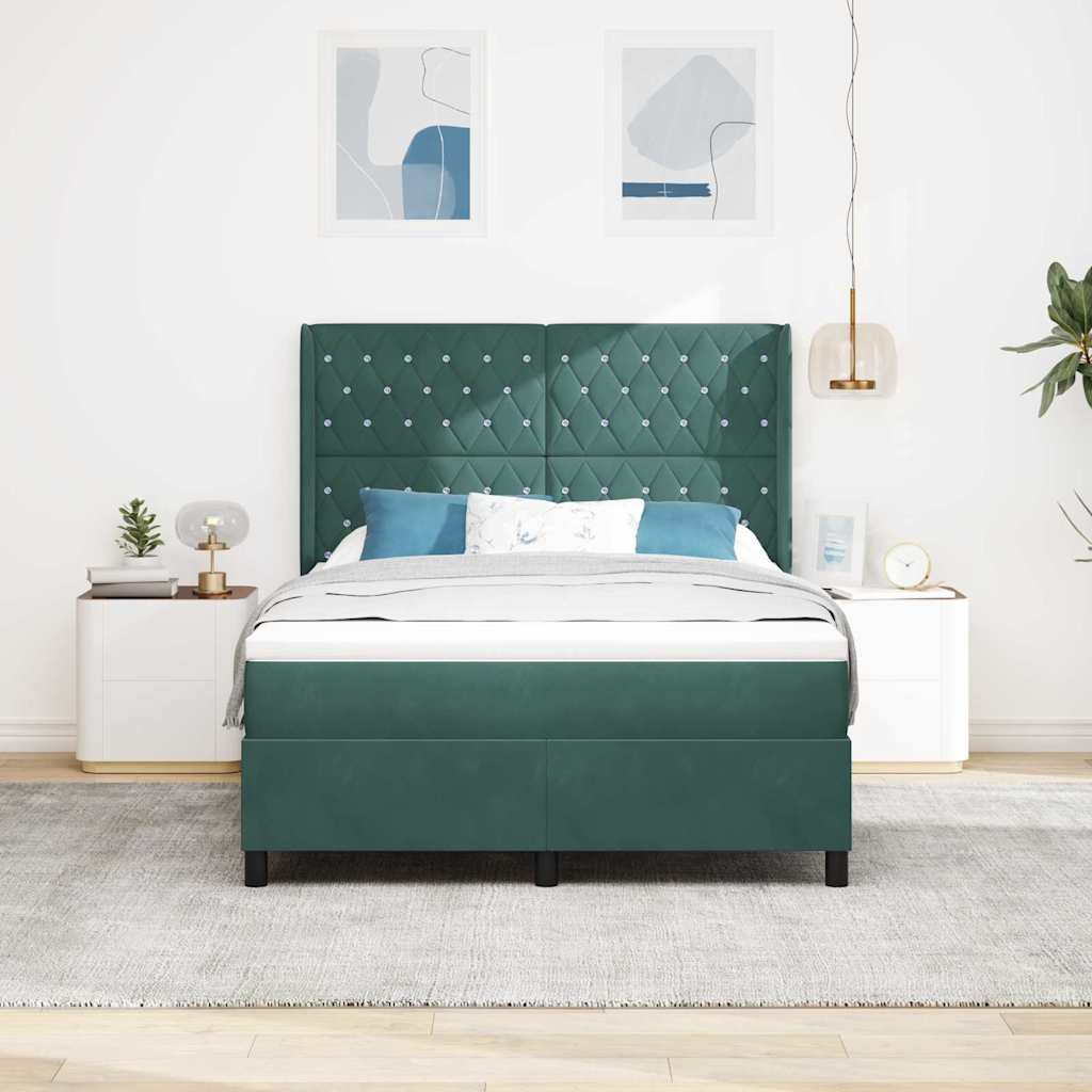 Box spring seng med hovedgærde Mørkegrøn 140 x 200 cm Fløjl