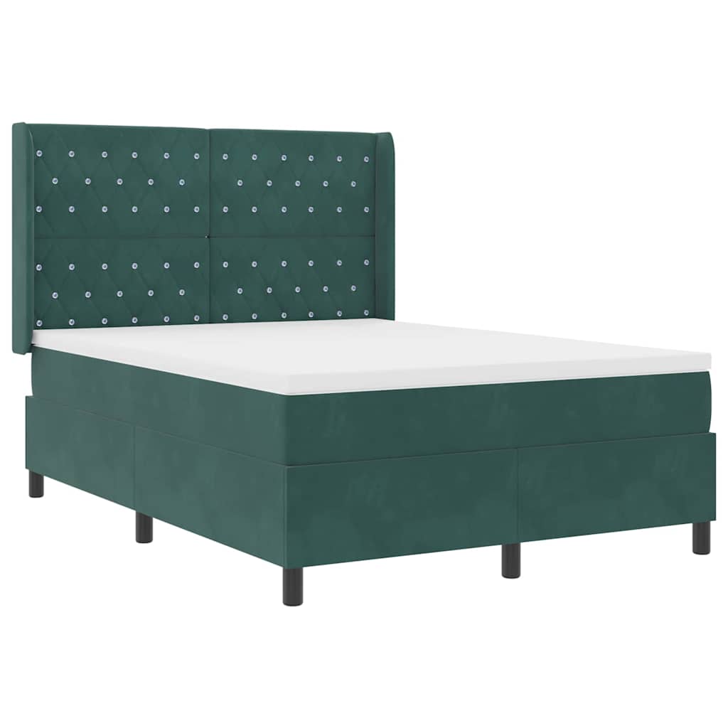 Box spring seng med hovedgærde Mørkegrøn 140 x 200 cm Fløjl