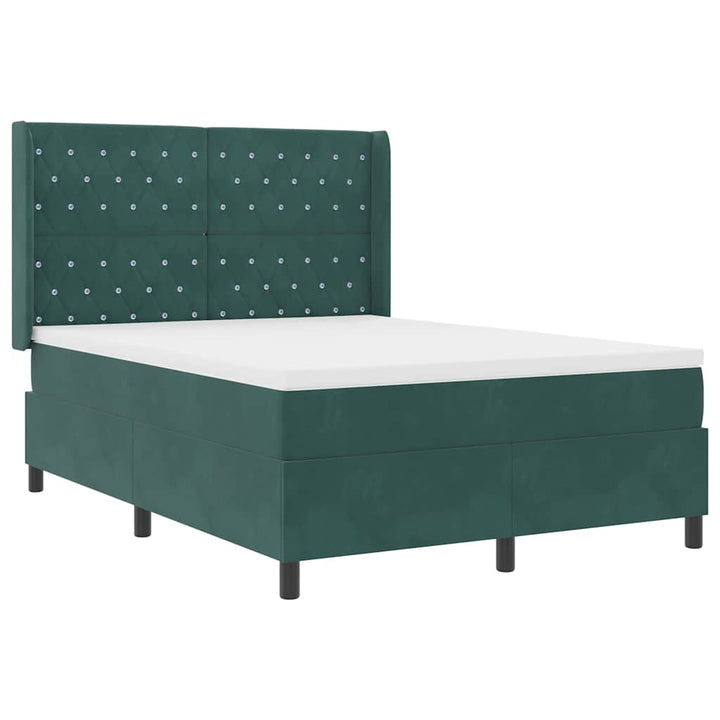 Box spring seng med hovedgærde Mørkegrøn 140 x 200 cm Fløjl