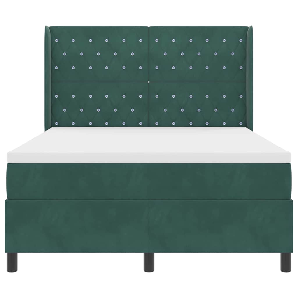 Box spring seng med hovedgærde Mørkegrøn 140 x 200 cm Fløjl