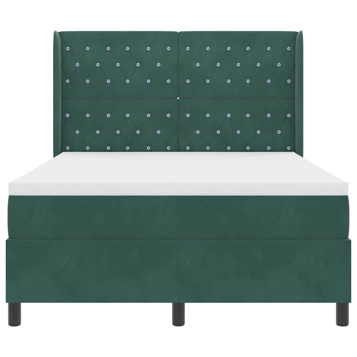 Box spring seng med hovedgærde Mørkegrøn 140 x 200 cm Fløjl