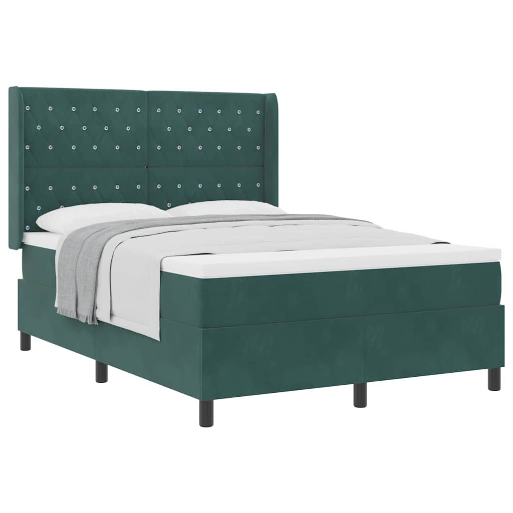 Box spring seng med hovedgærde Mørkegrøn 140 x 200 cm Fløjl