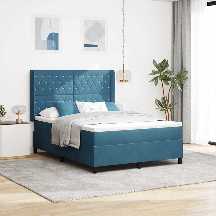 Box spring seng med hovedgærde Blå 140 x 200 cm Fløjl