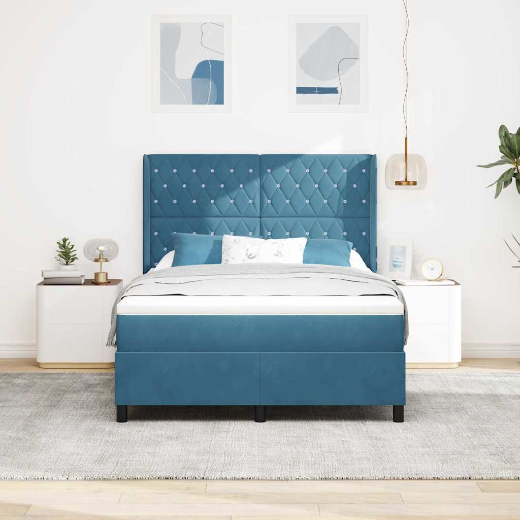 Box spring seng med hovedgærde Blå 140 x 200 cm Fløjl